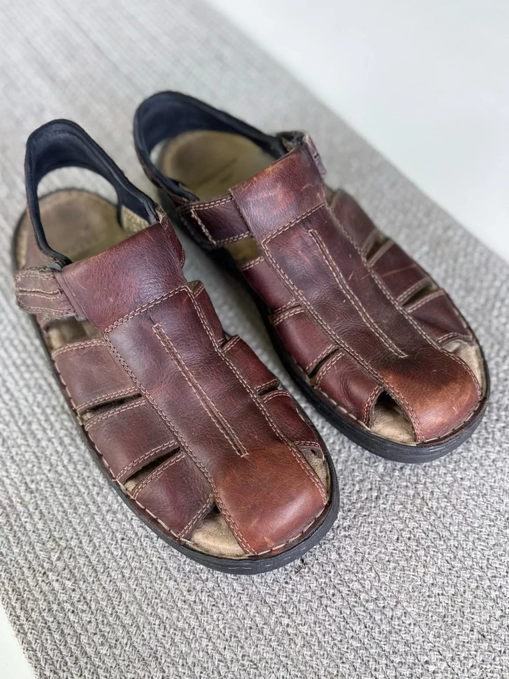 Vintage 90s Dockers Brown Leather Fisherman Sandals Boat Shoes Size 12